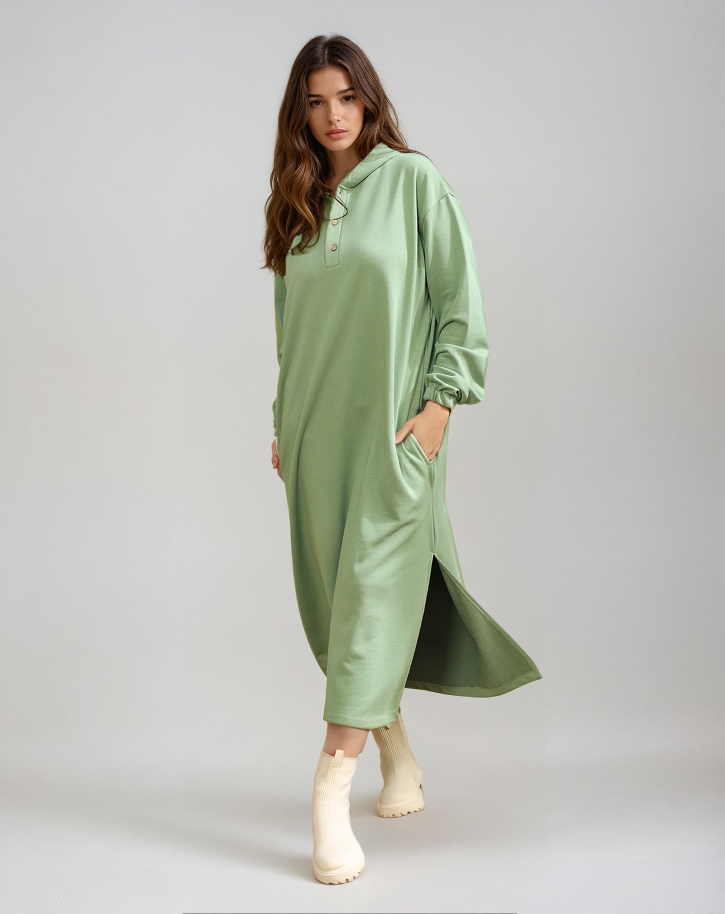 Hoodie Dress-Mint Green