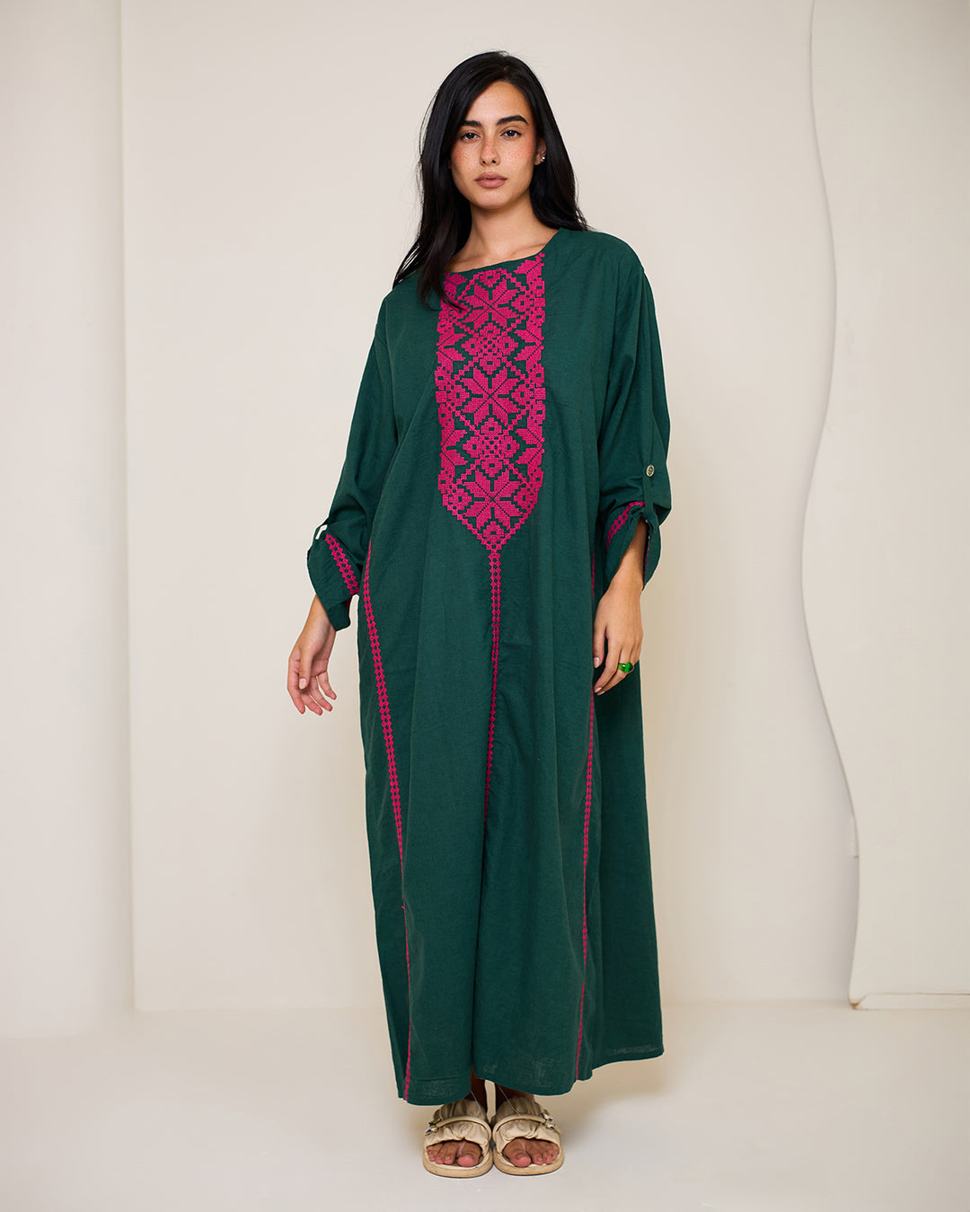 Embroidered Linen Kaftan Dress - Athena