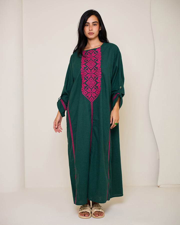 Embroidered Linen Kaftan Dress - Athena