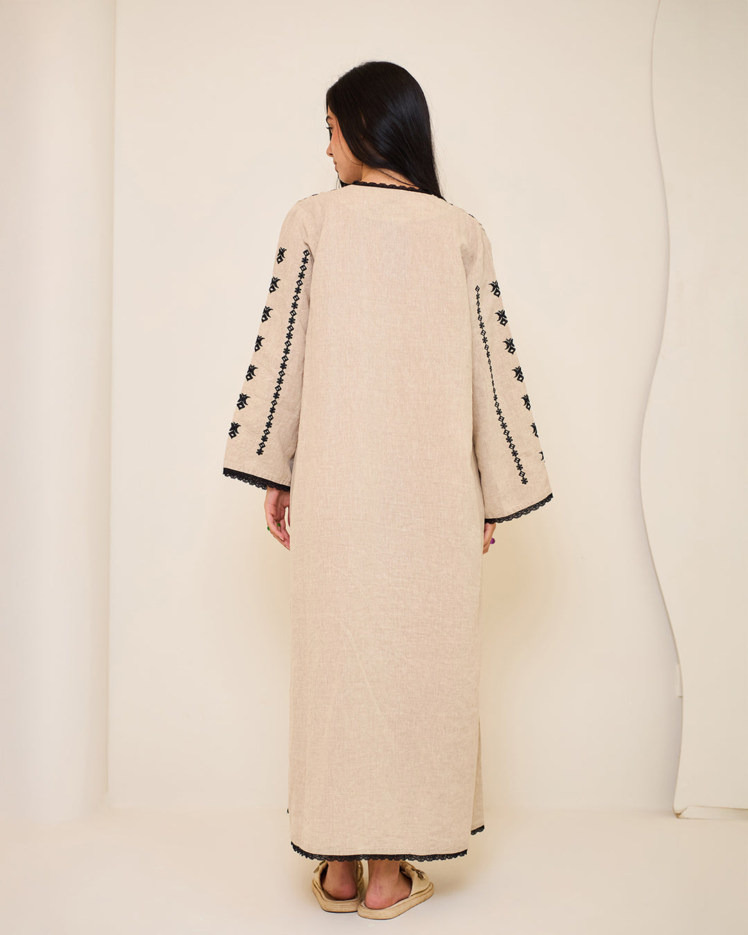 Embroidered Linen Kaftan Dress - Amelia