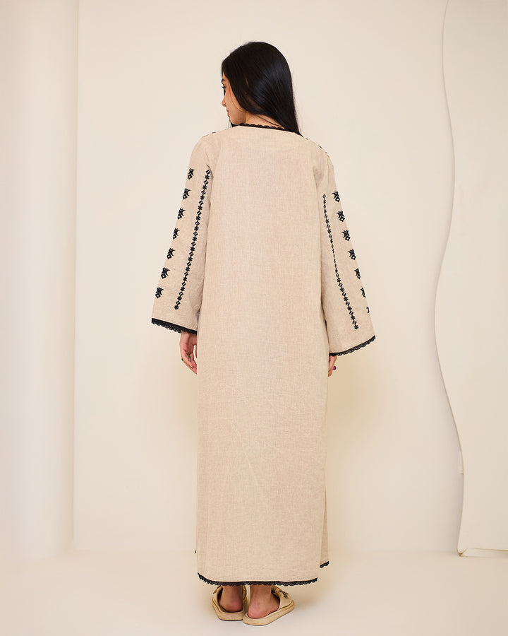 Embroidered Linen Kaftan Dress - Amelia