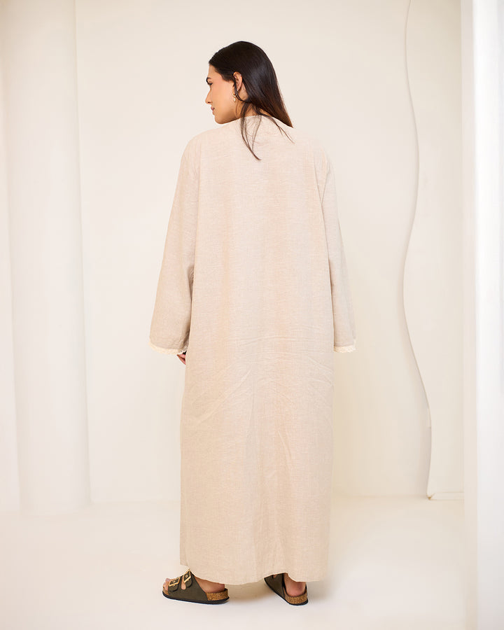 Embroidered Linen Kaftan Dress - Asiya