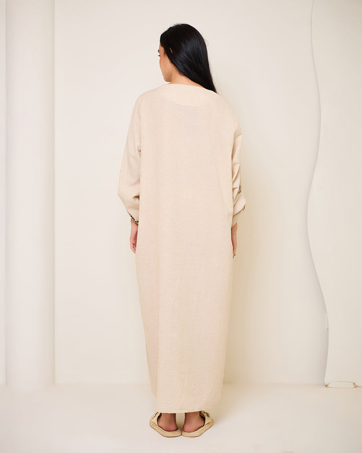 Embroidered Linen Kaftan Dress - Athena