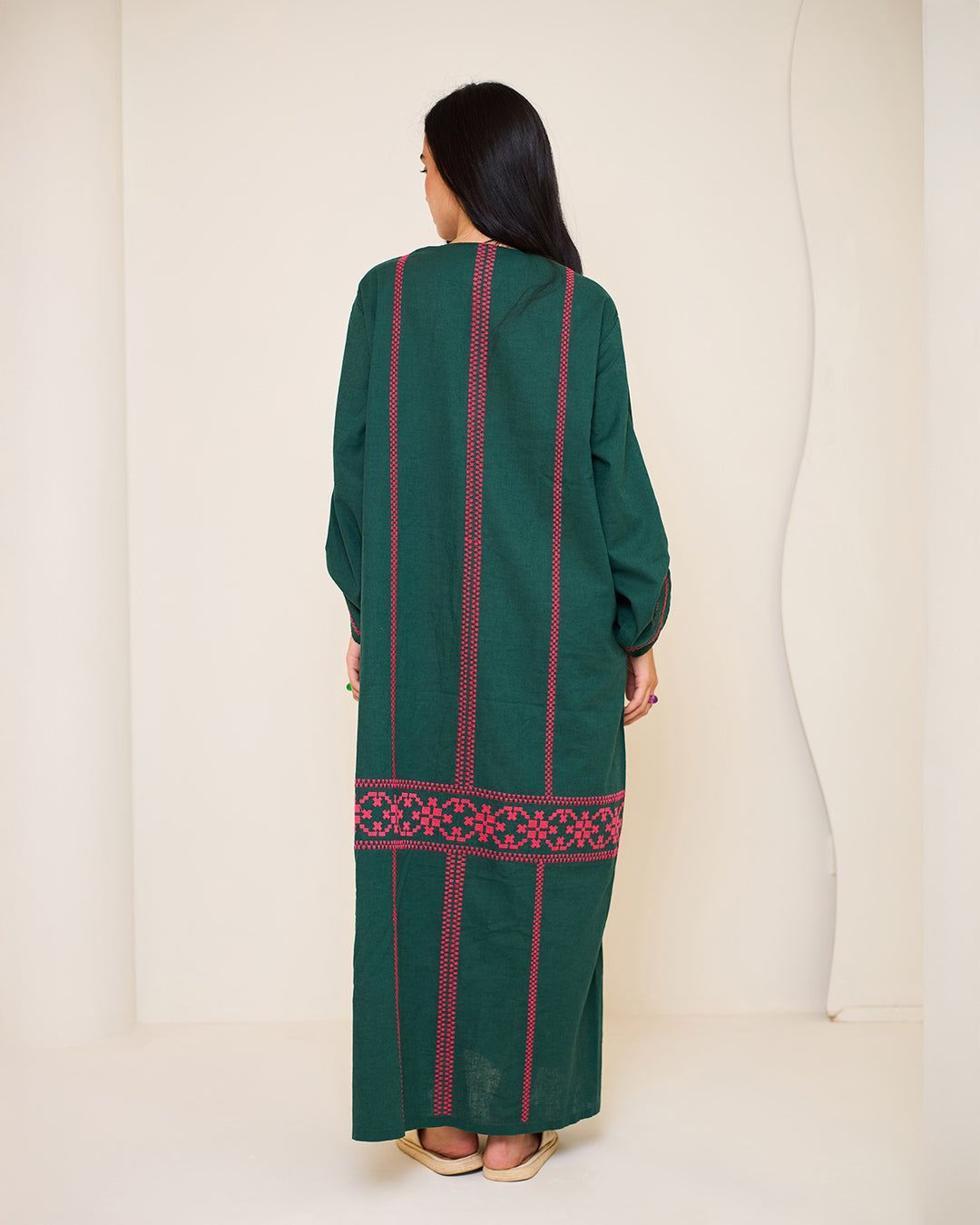 Embroidered Linen Kaftan Dress - Aphrodite