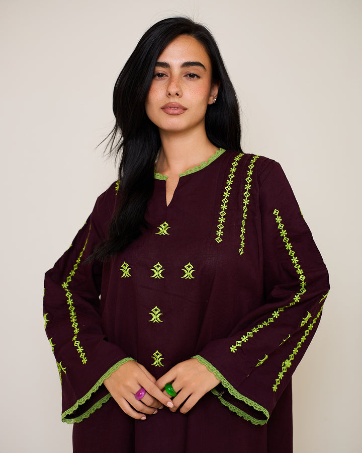 Embroidered Linen Kaftan Dress - Amelia