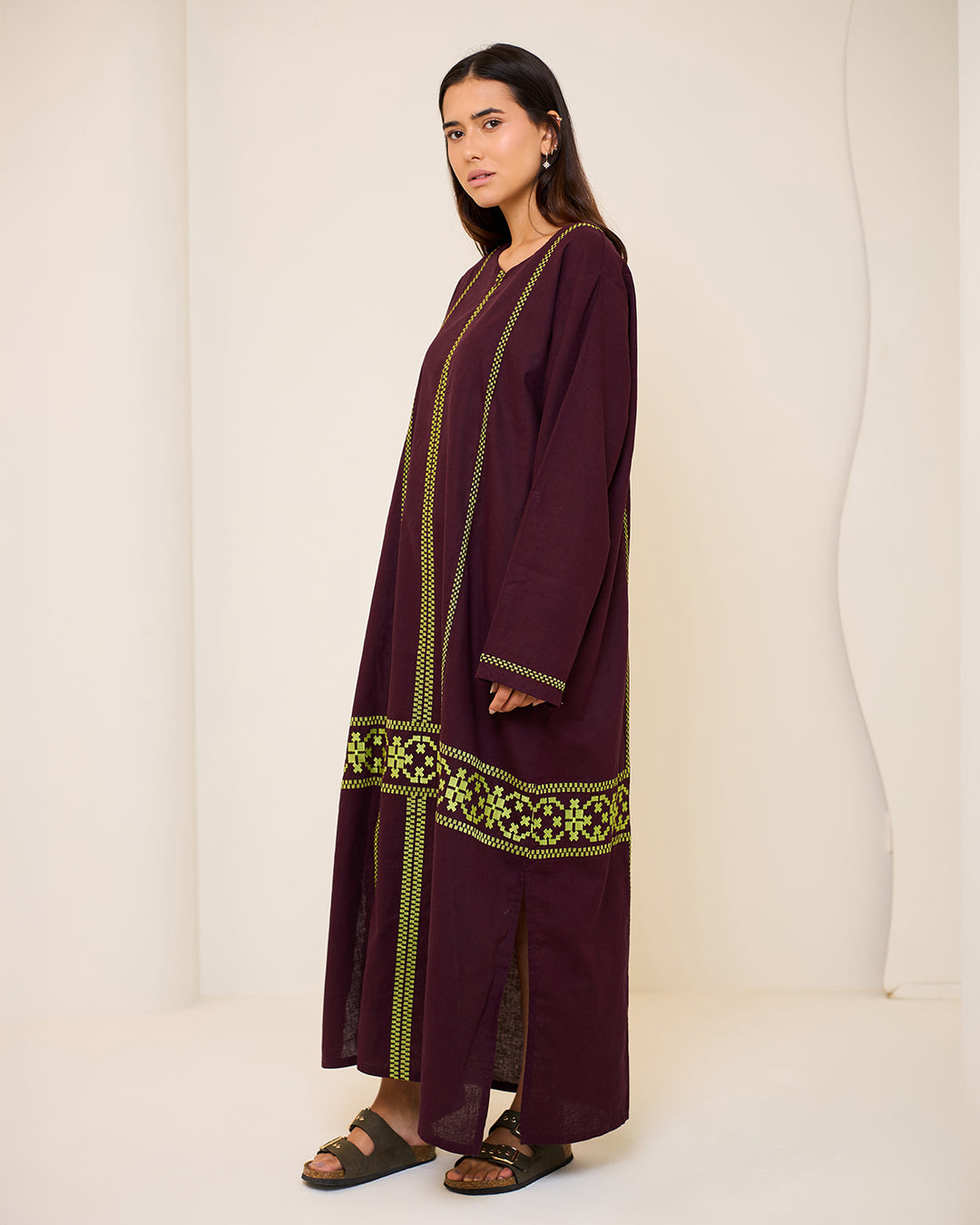 Embroidered Linen Kaftan Dress - Aphrodite