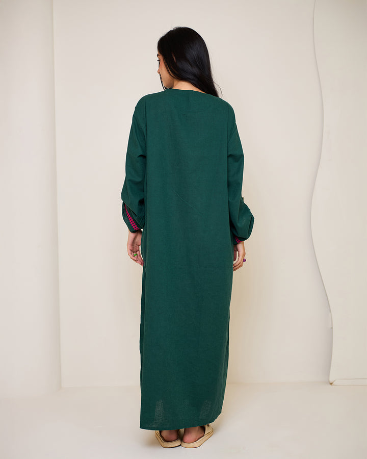 Embroidered Linen Kaftan Dress - Athena