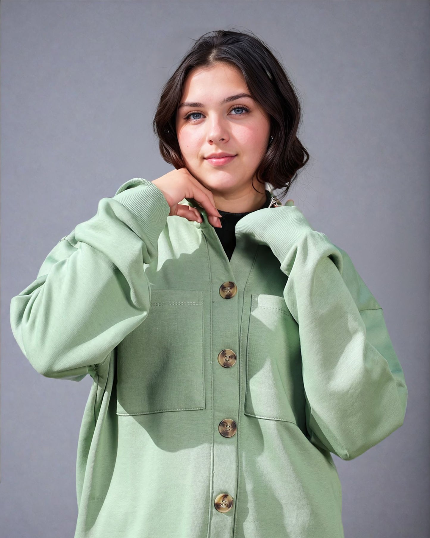 Buttoned Shirt Set-Mint Green