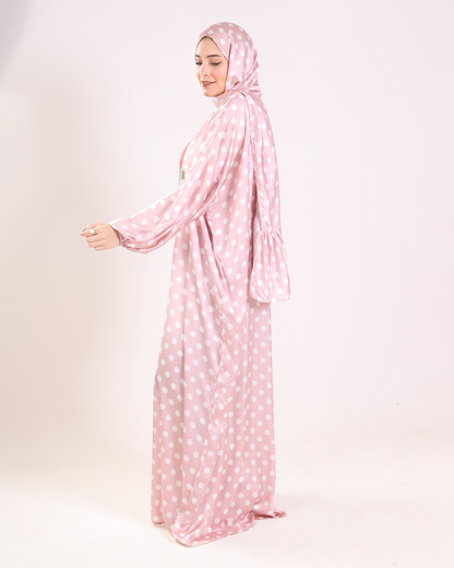 Powder Rose Bouquet Polka Dot Silk Satin Essdal Hijab