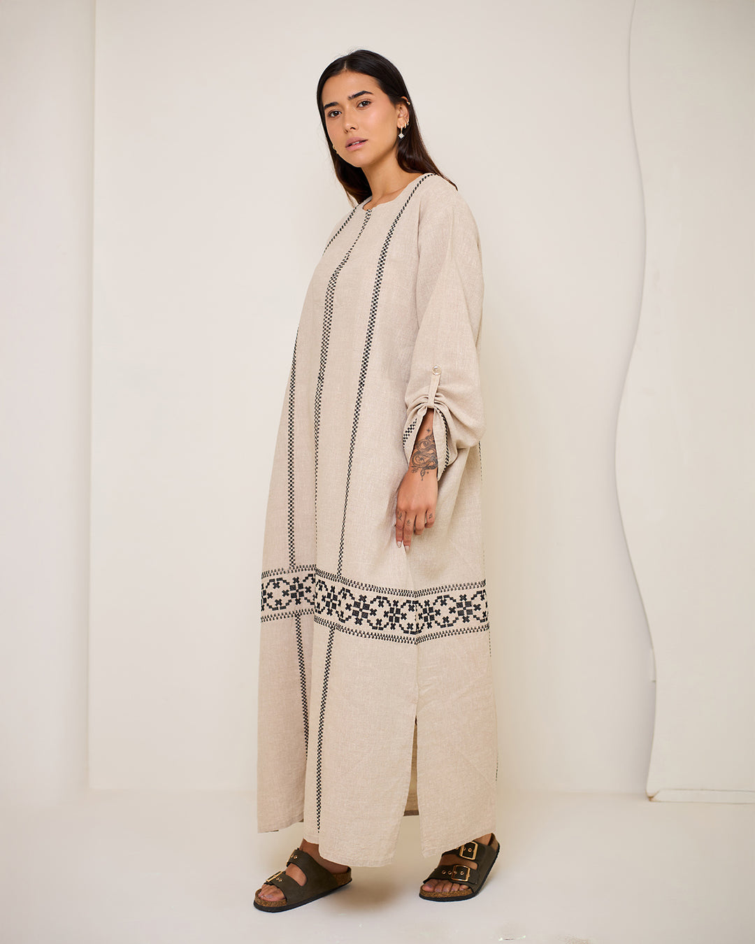 Embroidered Linen Kaftan Dress - Aphrodite