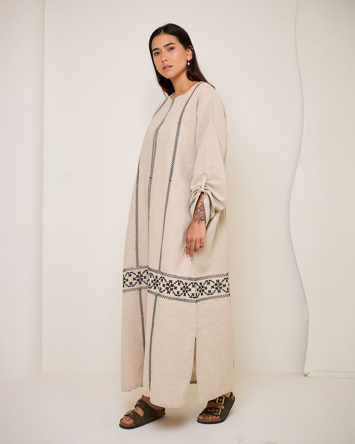 Embroidered Linen Kaftan Dress - Aphrodite