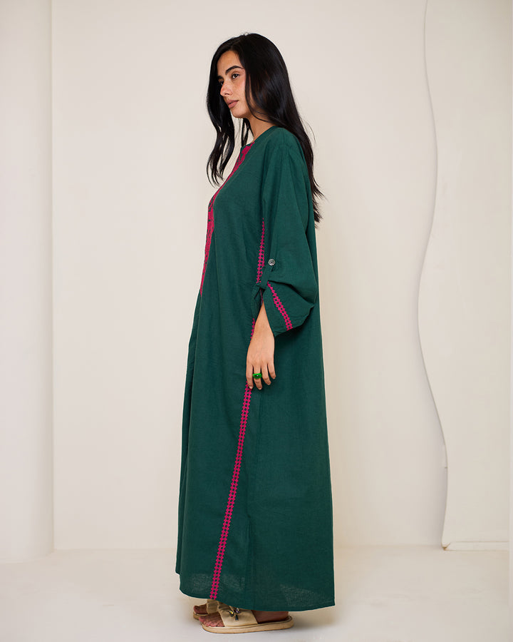 Embroidered Linen Kaftan Dress - Athena