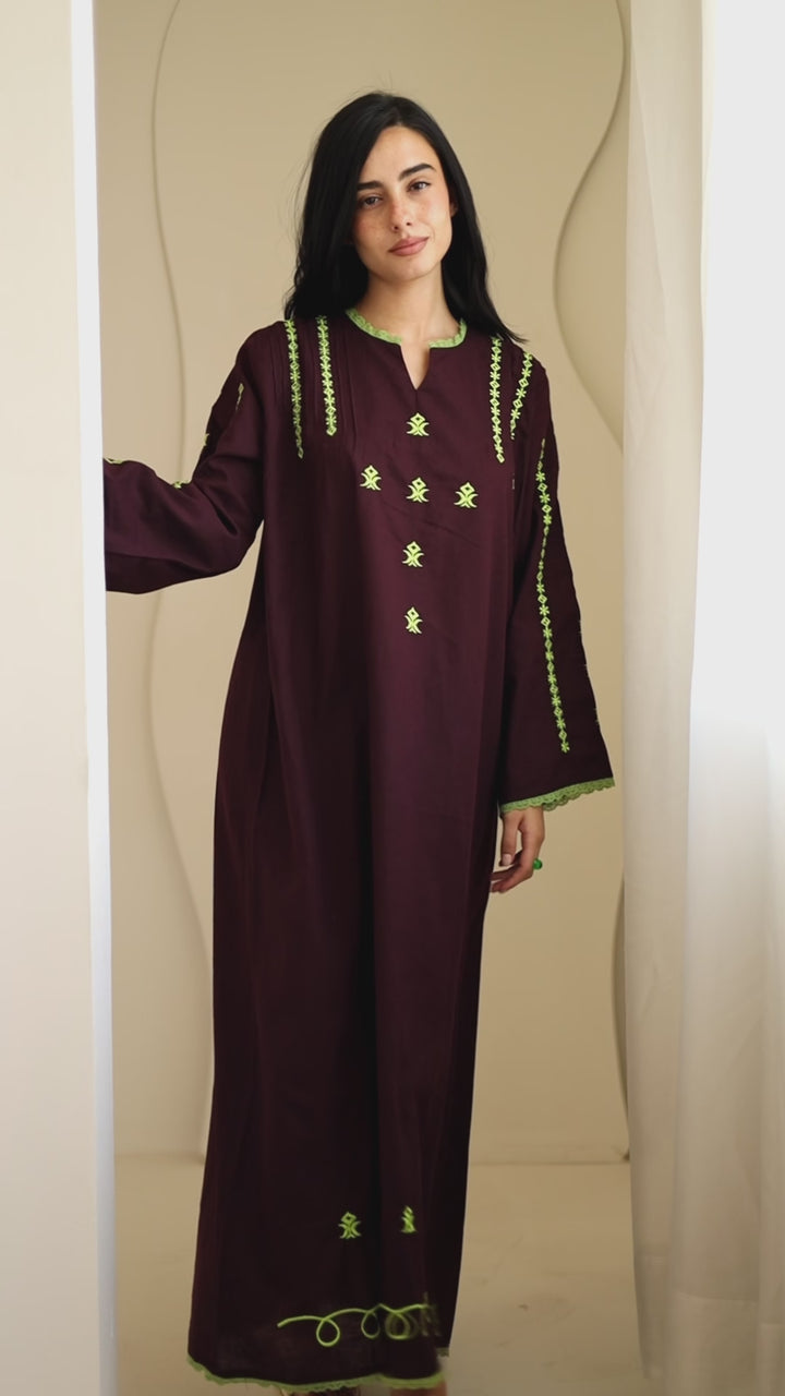 Embroidered Linen Kaftan Dress - Amelia